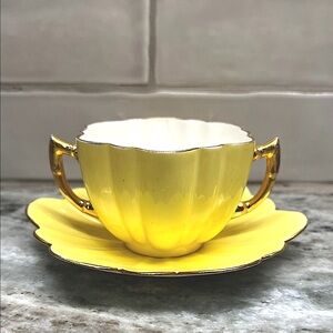 RARE VINTAGE Wileman & Co 2 Handled Bouillon Soup Cup And Saucer